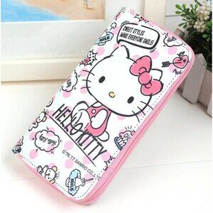 Hello Kitty Long Wallet Organizer Sweet Style with 3 Zippered Compartments Cute